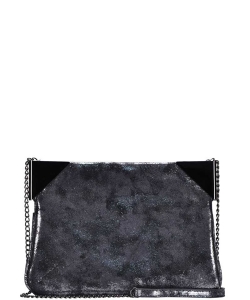 Chic Stylish Corner Accent Clutch with Long Chain BGS-0943 PEWTER